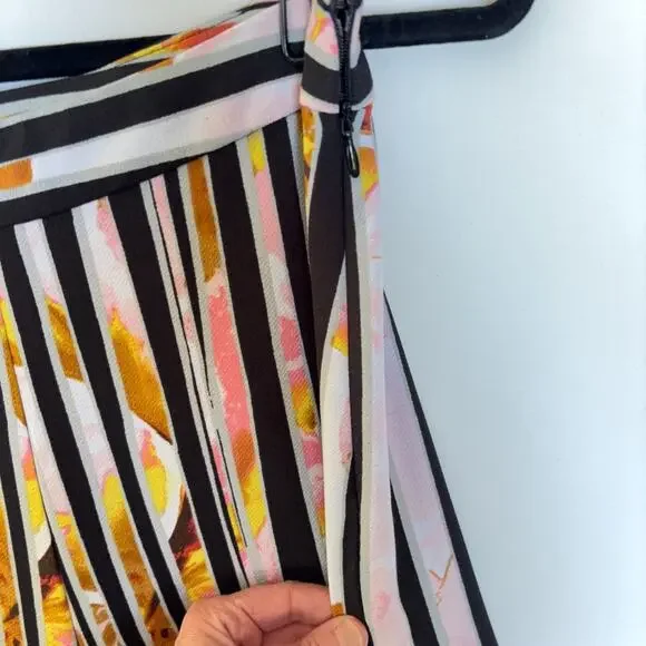 Bisou Bisou Michele Bohbot Striped Wide Leg Pants Black Side Zip Slit Womens S - Picture 4 of 12